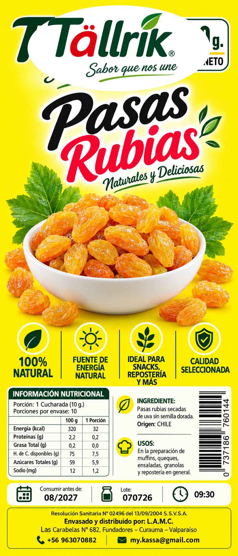 Etiqueta de Pasas rubias Tallrik